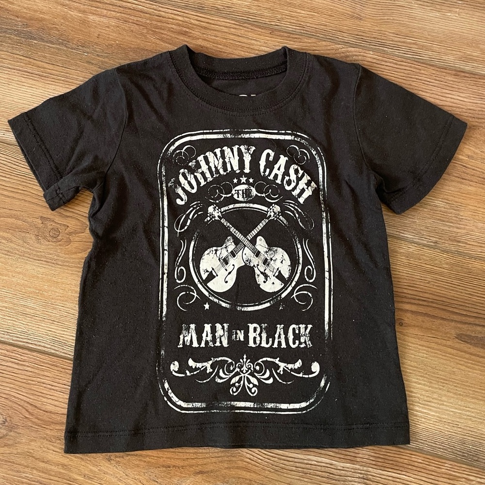 Black Johnny Cash Short Sleeve Shirt. Boys size 3T.